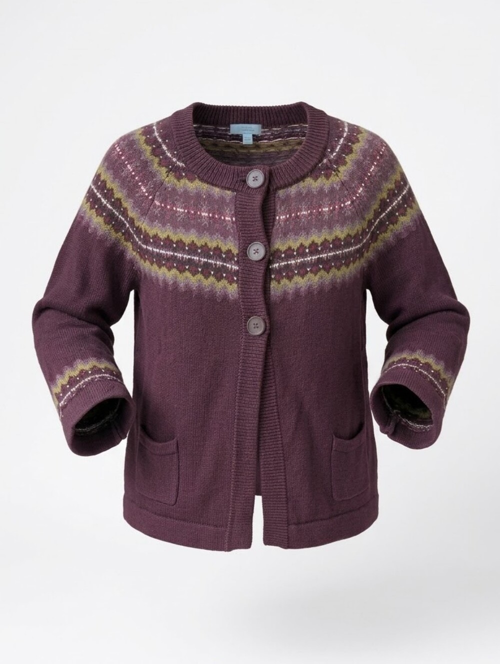 Jessica Burgundy Maroon Fair Isle Nordic Knit Cottagecore Cardigan Sweater M